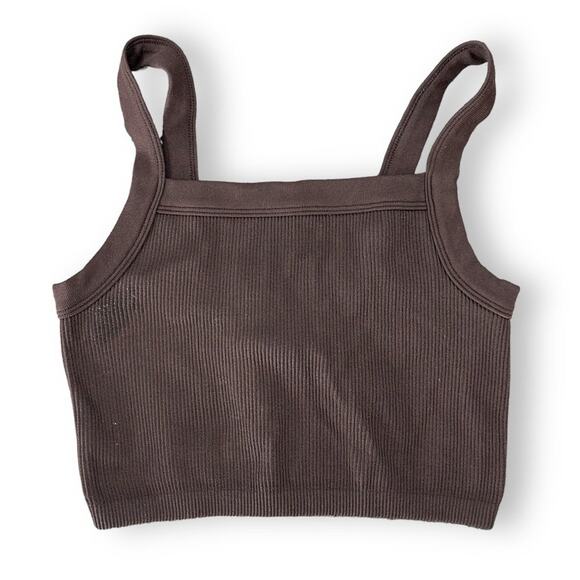 Cotton On Ribbed Seamless Square Neck Crop Top M/L Brown Stretchy Crop Tank - Picture 3 of 9